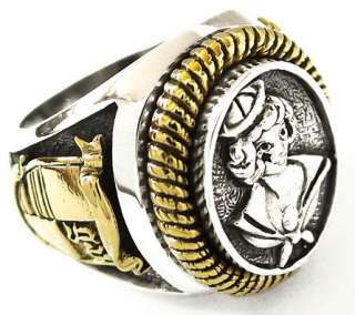 SAILOR WOMAN ANCHOR STERLING 925 SILVER RING Sz 8 NEW TATTOO MARINE 