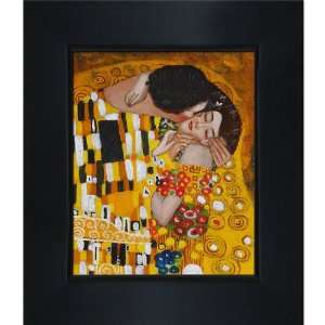 Art Klimt The Kiss Painting with New Age Wood Frame, Black 