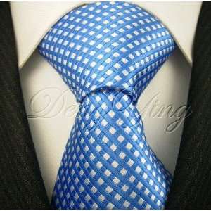   Long Blue & White Checkers JACQUARD WOVEN Mens Silk Tie Everything