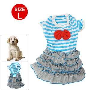   Blue White Stripes Layered Hem Pet Dog Summer Dress