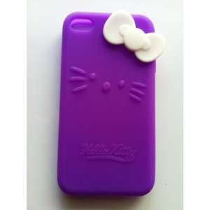  Kitty Silicone iPhone 4 Case Purple with White Bow 