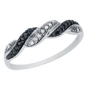 White and Black Diamond Ring 1/10 Carat (ctw) in 10K White 