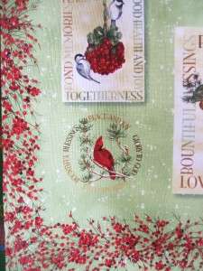 Birds and Berries Christmas Winter Holiday Fabric Panel  