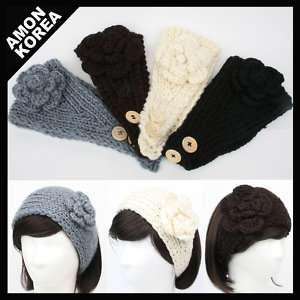 Knit Flower Headband Winter Hairband  