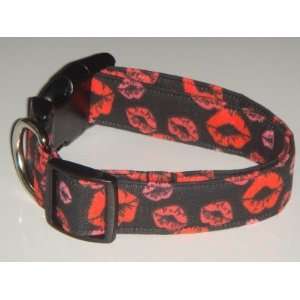  Black Red Pink Lipstick Kiss Lips Dog Collar X Small 3/4 
