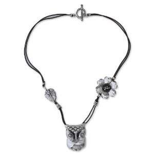  Leather floral necklace, Taxco Owl Jewelry