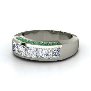Channeling a Princess Ring, 14K White Gold Ring with Diamond & Emerald