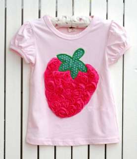 Pink Baby Girl Strawberry Rosette Pettitop T shirt 2 8Y  
