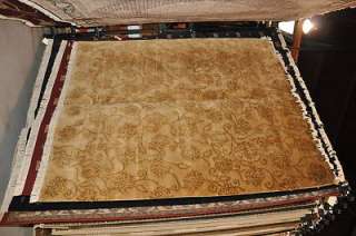 8x10 WOOL RUG HANDMADE INDO NEPAL BEIGE FLORAL GOLD TRANSITIONAL 