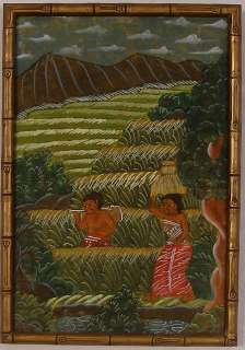   piece antique landscape rice field workers indonesian measurements 7