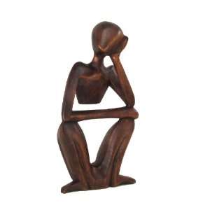 Deep in Thought, Squatting Figurine Carved From Tropical Wood in Bali 