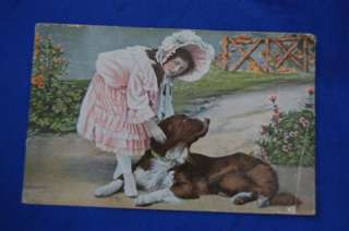 Antique Card Victorian Girl Bernese Saint Bernard dog  