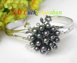 Natural black pearls flower regulable bracelet j7684  