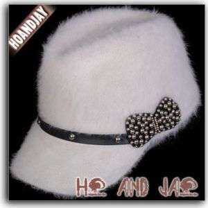 HJ1789 Fashion White Rabbit Fur Ladies Newsboy Hat Cap  