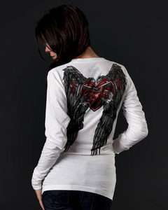   Affliction SINFUL Nikki L S V NeckTop ~ M ~ NEW ~ S1344 White Shirt