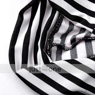 White Black Stripe Baggy Harem Pants Loose 3/4 Trousers  