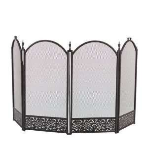  4 Fold Arched Black Screen With Filigree