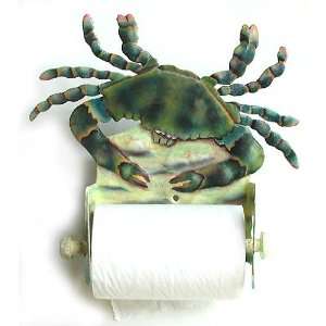  Metal Blue Crab Toilet Paper Holder   9 x 9 1/2