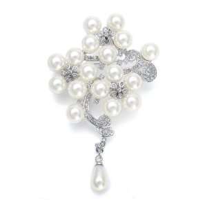  Mariell ~ Pearl & CZ Bouquet Wedding Brooch Jewelry