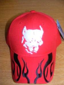 PIT BULL PITBULL DOG BLK FLAMES EMBROIDERY HAT CAP RED  