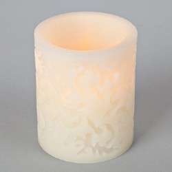 NEW Flameless LED Wax Scroll Pillar Candle Bisque Color with Timer 