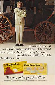 1971 WELLS FARGO BANK CHECKS / MARK TWAIN Vintage Print Ad  
