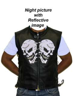 Mens Motorcycle Biker Genuine Leather Night Reflective Skull bones 