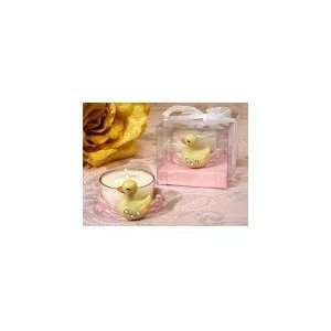  Yellow Ducky Candle Favor in Pink