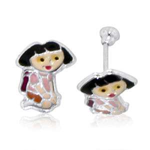 Dora the Explorer Earrings in .925 Sterling Silver With Improved Screw 