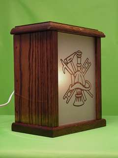   Rescue Design Etched Glass Panel in Oak Wood Electric Night Light Box