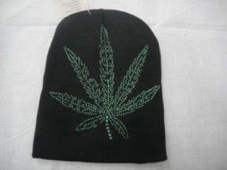 Marijuana Hemp Leaf Beanie Tuque Hat Black Knit NEW  