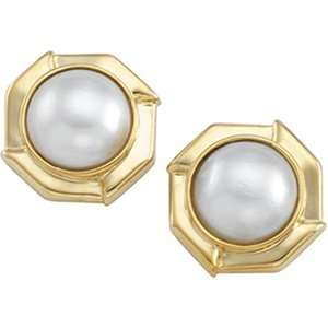   14K Yellow Gold Pair Mabe Cultured Pearl Earring CleverEve Jewelry