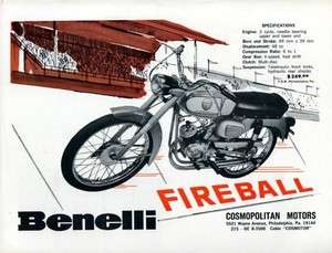 1966 Benelli Fireball Motorcycle Original Color Ad  