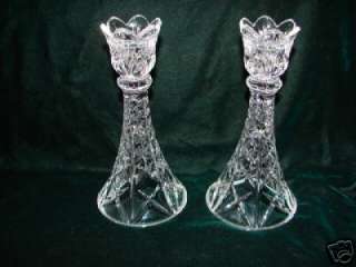 BEAUTIFUL PAIR VINTAGE IMPERIAL CRYSTAL GLASS CANDLESTICKS