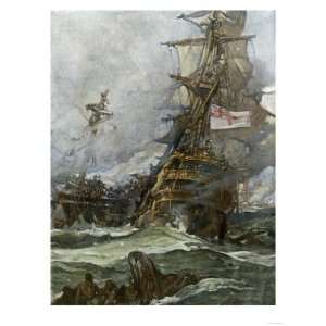 British Ship Brunswick in Battle with French Navy Off the 