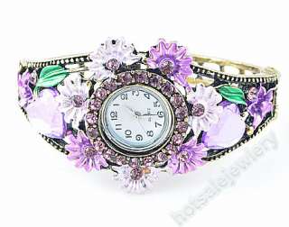Wholesale 6Pcs Flower rhinestone Crystal Cuff Bracelet Watch A14