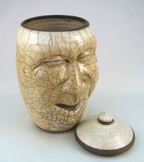 raku pottery ceramic smiling face jug cookie jar bottle corvus moon 98