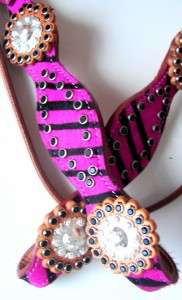   OIL PINK ZEBRA Bling Western SHOW Horse Headstall 3pc TACK SET  