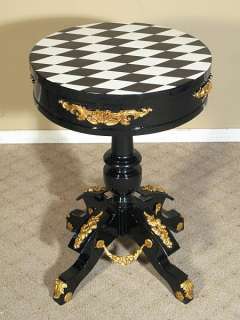 French Black White Round Pedestal Occasional End Side Table