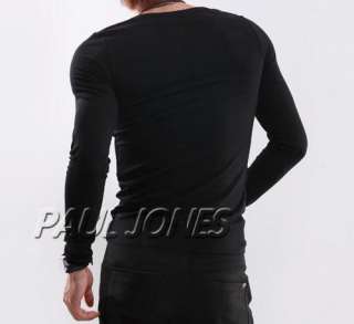 New Mens V neck Stylish Long Sleeve Cotton T Shirt 4 Colors US SIZE S 