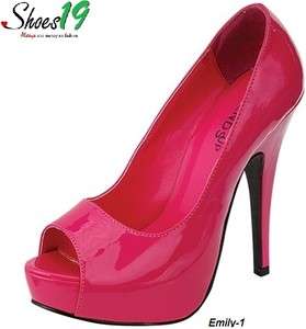Women Peep Toe Patent Platform High Heel Shoe Pink 6  