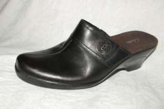 Clarks Black Leather Clogs Mules Wedges Womens Shoes 8.5 M   Excellent 