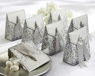 50pcs Silver Ribbon Wedding Favor Candy Boxes Gift Box  