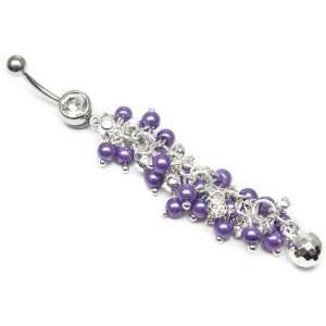 AM5410   Long Dangly Amethyst Purple pearl and crystal cluster ornate 