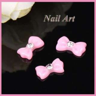 20 Pink Acrylic Bow Tie Crystal Nail Art DIY Decoration  