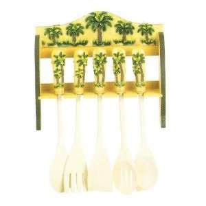  PALM TREE 3 D Large Wall Plaque & Utensils Set NEW 