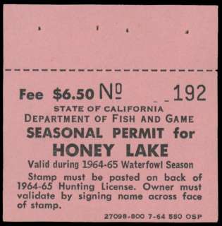 1964   VF MNH California Honey Lake Waterfowl Stamp  