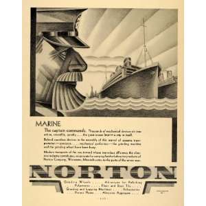1931 Ad Norton Abrasives Ship Captain Illustration   Original Print Ad