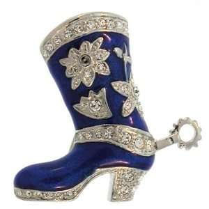 1.25 X 1.5 Enamel And Rhinestone Cowboy Boot In Blue with 