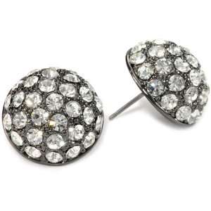 Carolee Midnight Express Hematite Tone Crystal Pave Button Earrings